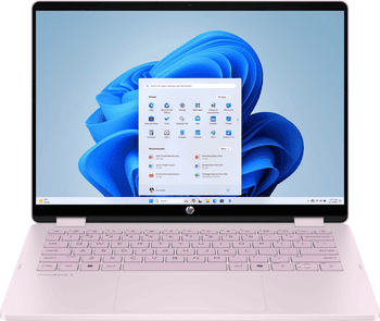 Portátil Haus Mobil 24 ® rosa com tela e teclado visíveis, ideal para uso diário e produtividade.
