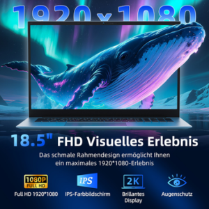 MENGHU 18,5" Business Laptop Windows 11, Intel Celeron i3-10100Y, 1024GB SSD Notebook