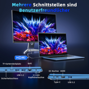 MENGHU 18,5-Zoll FHD Laptop, 16GB RAM 1TB SSD, Sicherheitsschloss, RJ45, HDMI Notebook