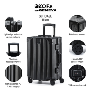 KOFA Handgepäckkoffer GENEVA, 55cm Alu-Rahmen & Polycarbonat-Hartschale, 4 Rollen, TSA Schloss