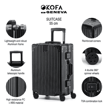 KOFA Handgepäckkoffer GENEVA, 55cm Alu-Rahmen & Polycarbonat-Hartschale, 4 Rollen, TSA Schloss – Bild 2