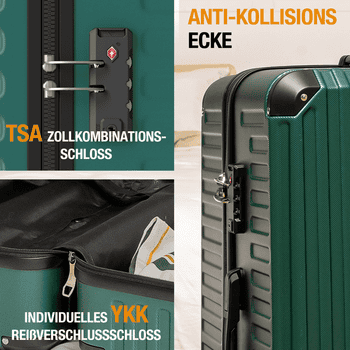 VALLSERO Trolleyset LG2 Hartschalen-Koffer set Rollkoffer, Reisekoffer, , Handgepäck 4 Rollen, ABS-Material, TSA Zollschloss, 6-teiliges Set – Bild 4