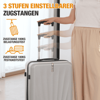 VALLSERO Trolleyset M-L-XL-Set, Gepäck mit Kosmetiktasche, Hartschalen-Koffer, 5-teiliges Set, hochfestes ABS-Gehäuse, 360° geräuschloses Rad – Bild 5