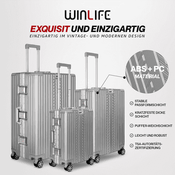 WINLIFE Trolley WINLIFE®Größe M, L, XL Reisekoffer Alu-Rahmen ABS & TSA Schloss Silber, 4 Doppelrollen Rollen, Stoßfest, TSA-Schloss, 360°-Doppelrollen, Leicht – Bild 2