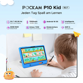 POCKAM Kinder Lern-Tablet mit Elternkontrolle 10'' Android 16, 64GB ROM kids Tablet – Bild 2