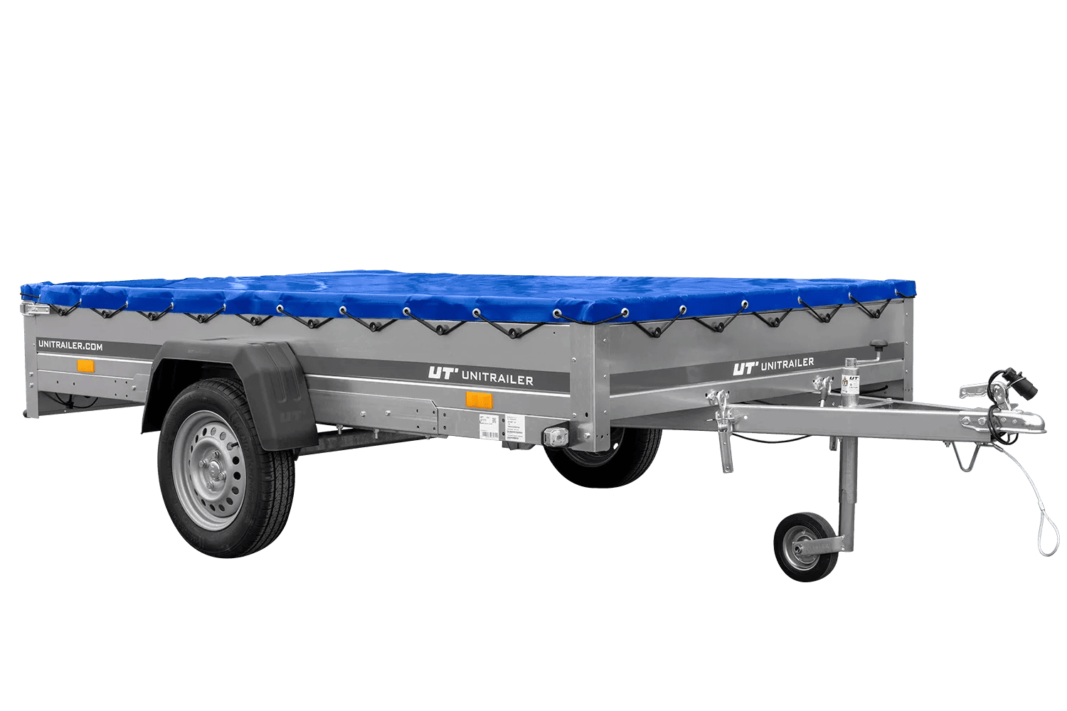 Einachsanhänger 264×150 UNITRAILER GARDEN 265 KIPP mit einem Flachplanenträger und blauer Plane-Neu – Bild 3